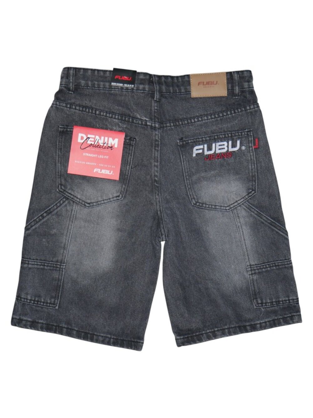 NEW FUBU Size 32 Denim Jorts Black Wash Jean Shorts Embroidered Logo Vintage